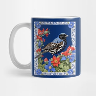 A Lark Bunting Surrounded by Colorado Blue Columbine Border Cut Out Mug